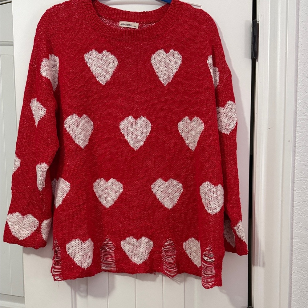 Charming Red Heart Pattern Sweater - image 1